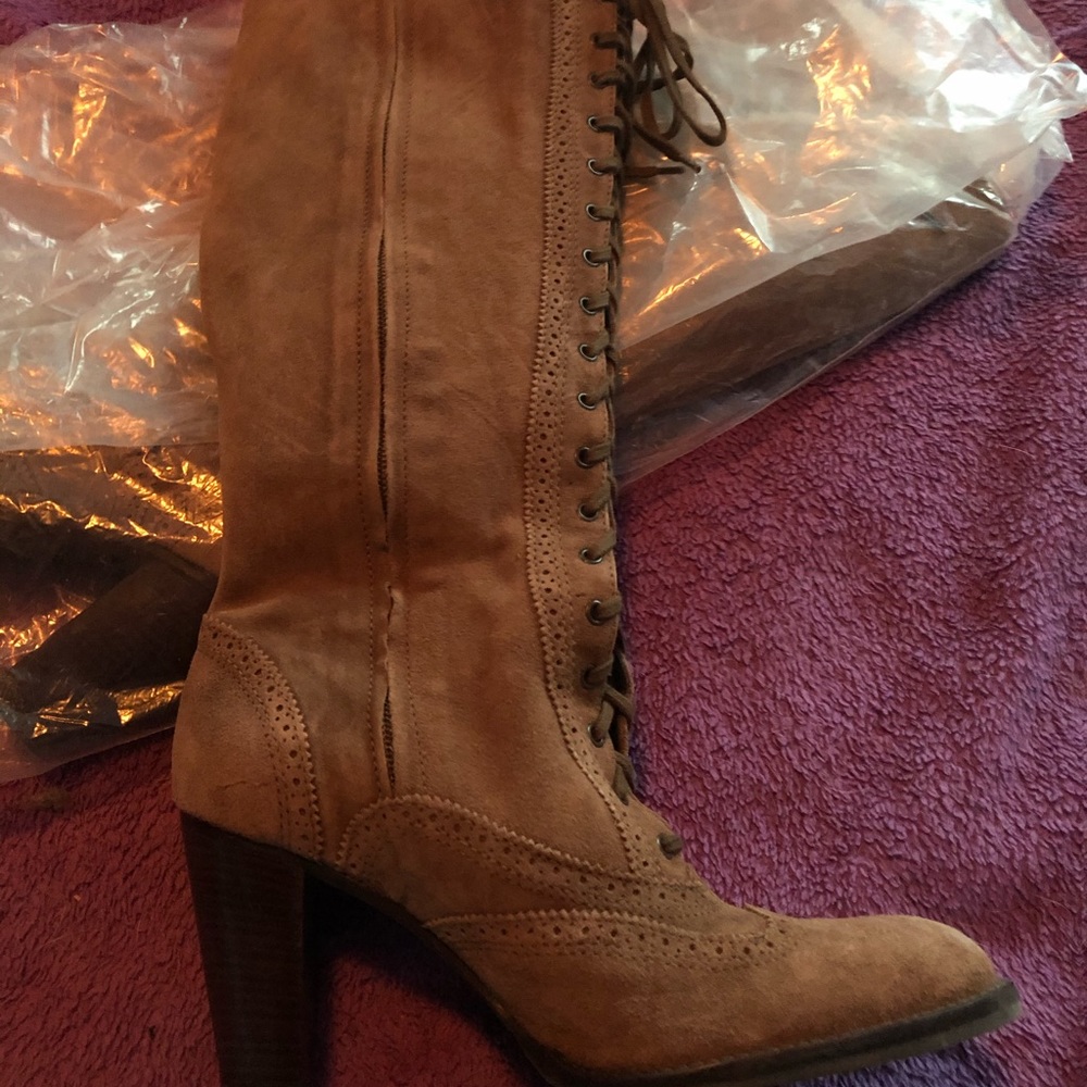 🇺🇸 BOOT Tan Suede Ladies Lace up, Zipper  🇺🇸